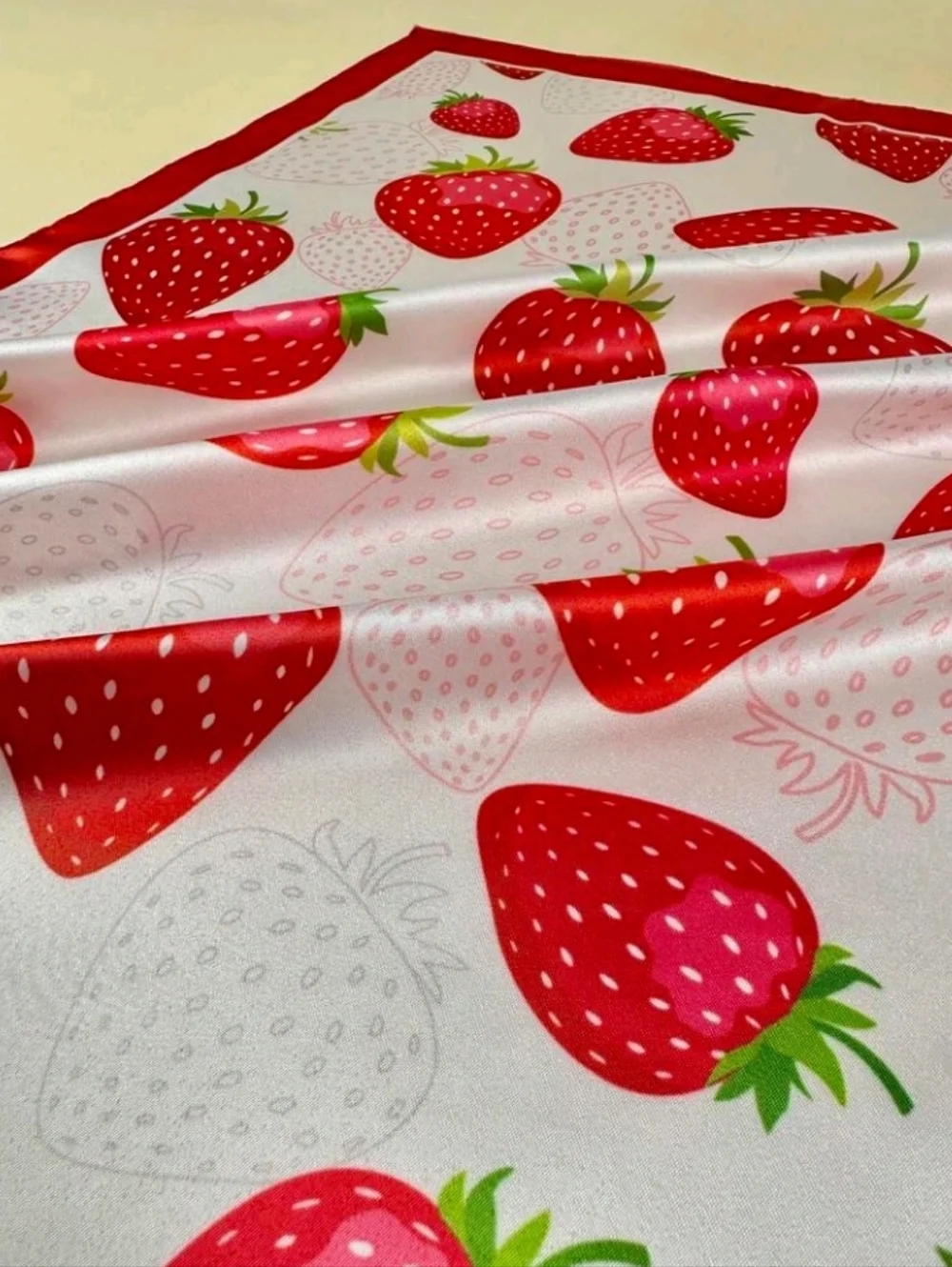 Strawberry Print Satin Scarf Red & White Summer Beach Festival